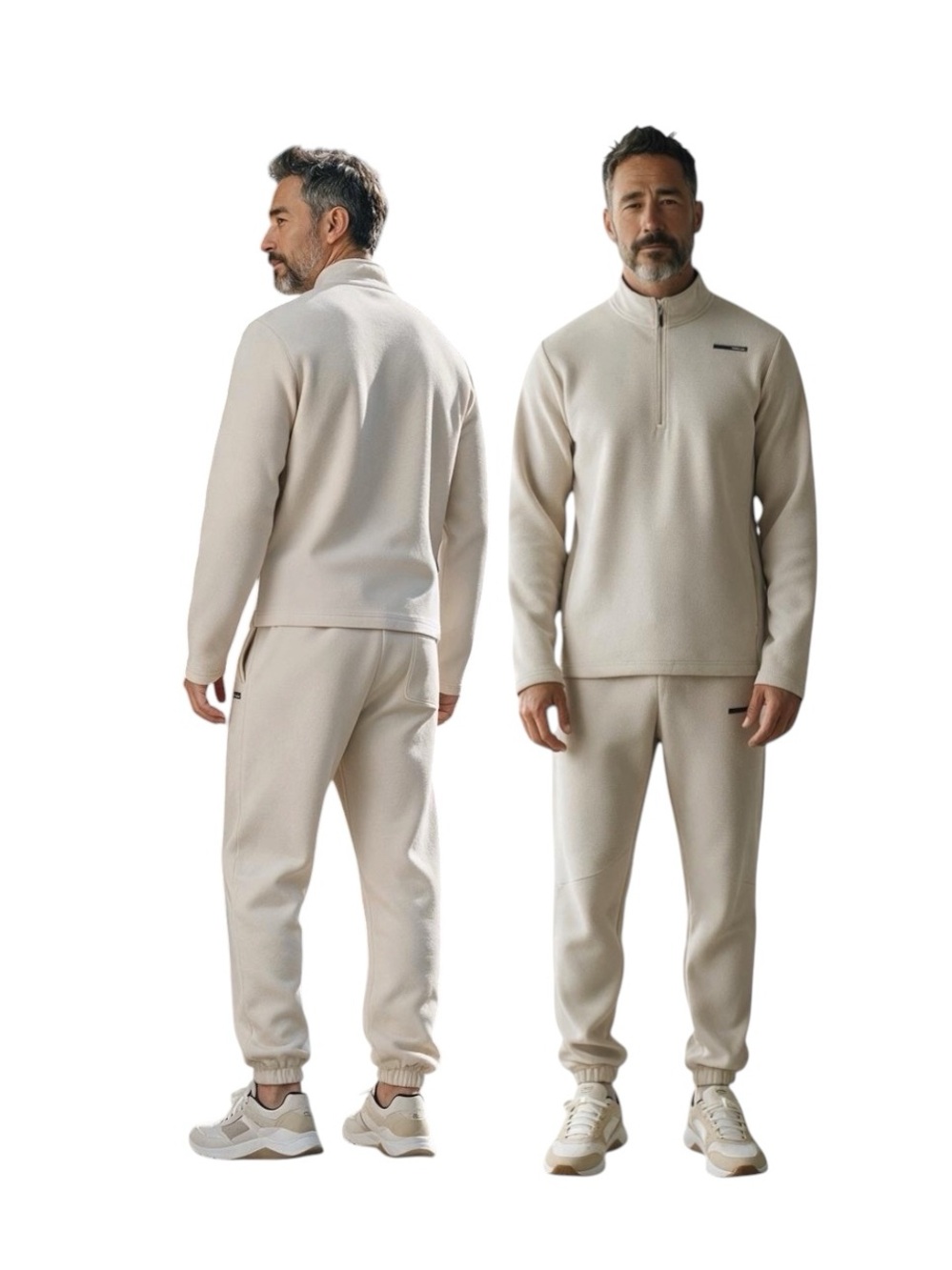Reebok Men's Cream Commuter Hybrid Quarter-Zip Performance Jacket
